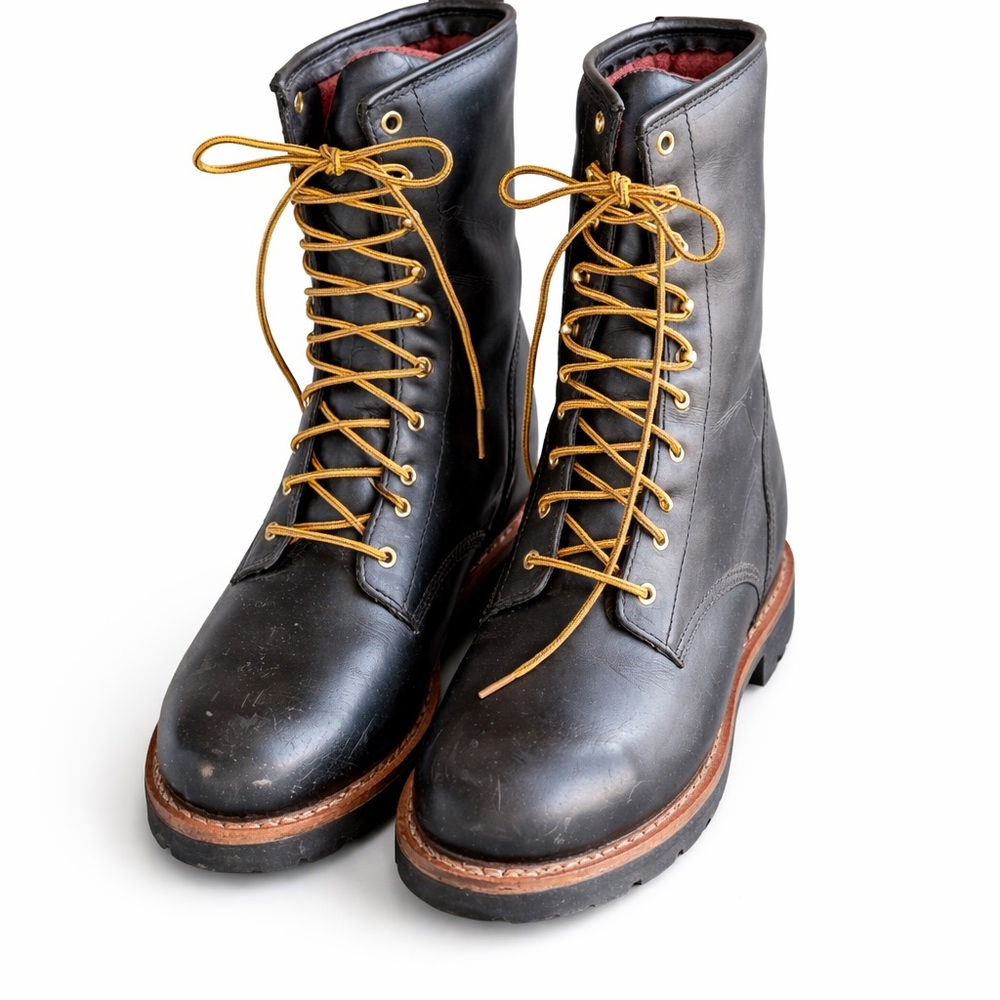 Chippewa USA Black Leather Steel Toe Logger Work Boots Vibram Sole Size 13 EH